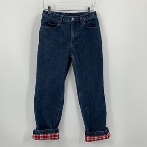 Duluth flannel lined straight leg jeans denim plaid cotton warmth blue women 4